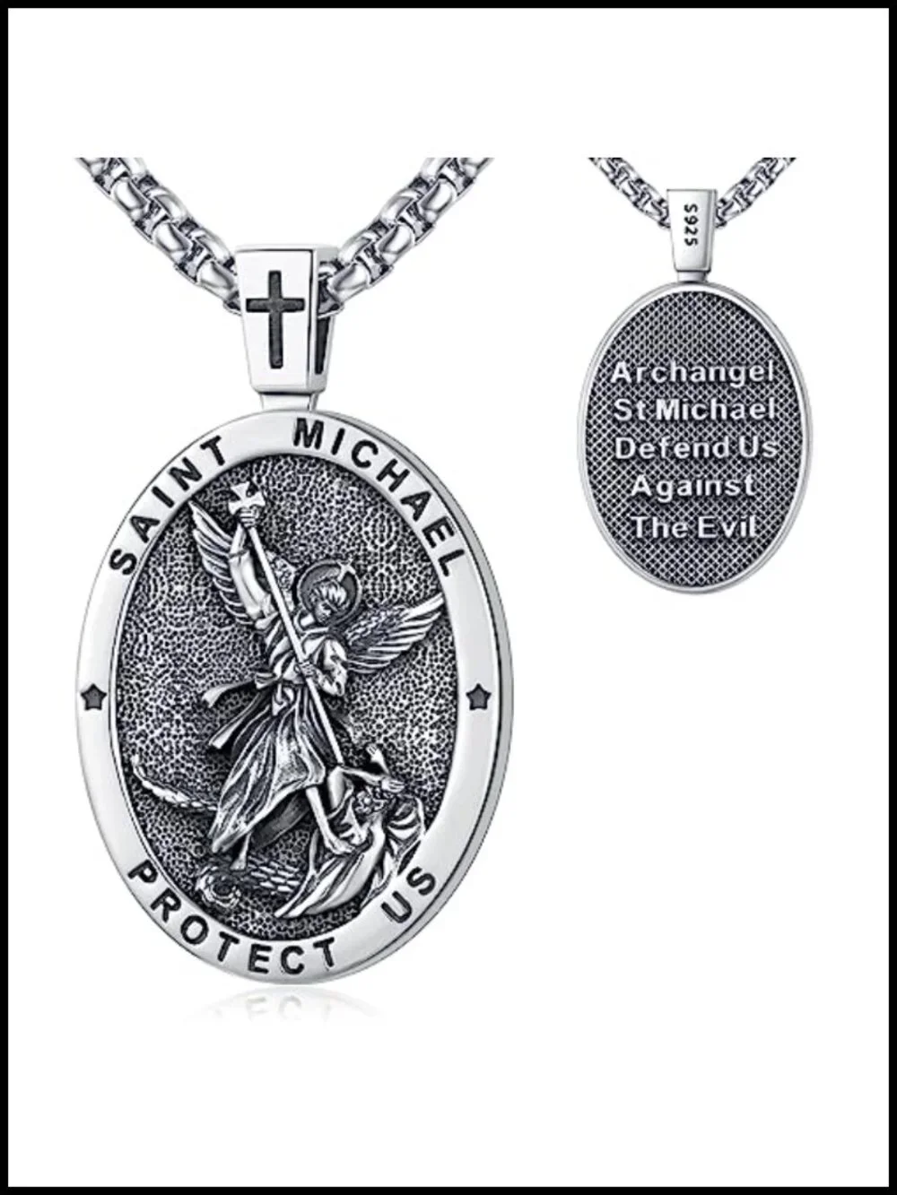 Sterling Silver Saint Michael Medal Necklace Religious Amulet Protection Pendant